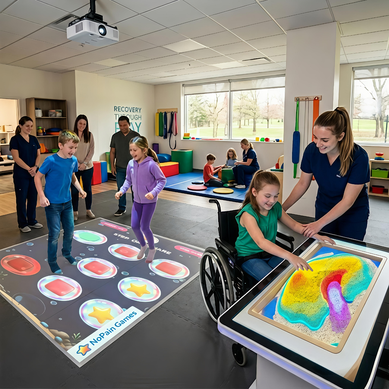 Interactive gaming therapy system with children and therapist