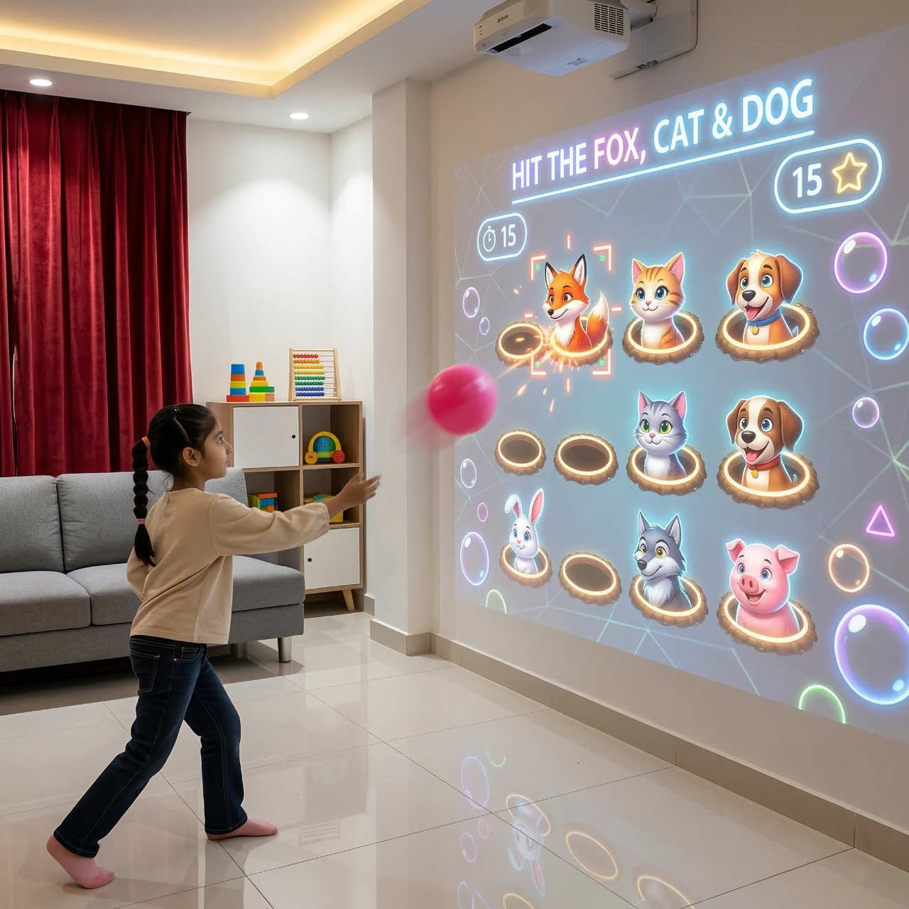 Interactive wall projection gaming system